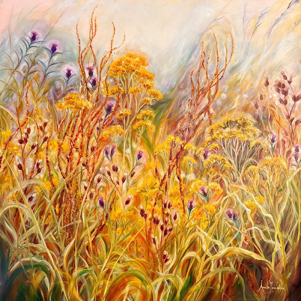 Meliorism- Wild Flower Meadow Painting By Anita Nowinska, 30 X 30, Artwork For Sale On Artfinder