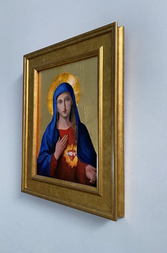 Immaculate Heart Virgin Mary Catholic oil painting. Framed ready to hang.