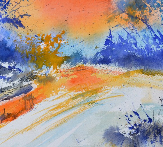 sunset in winter watercolor