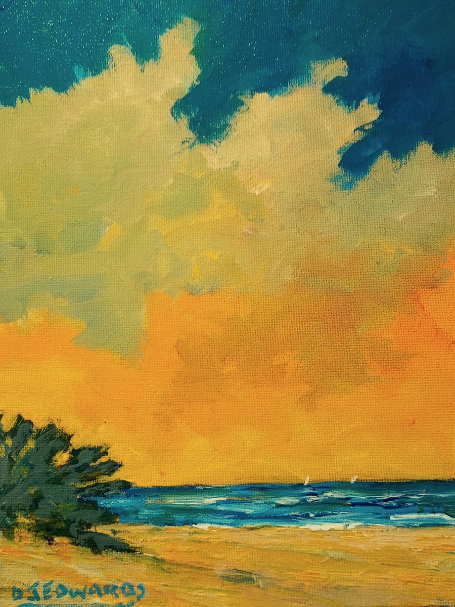 Impressionistic Landscape Acrylic Painting By David J Edwards, 9 X 12, Summer Evening Duet, Original Artwork