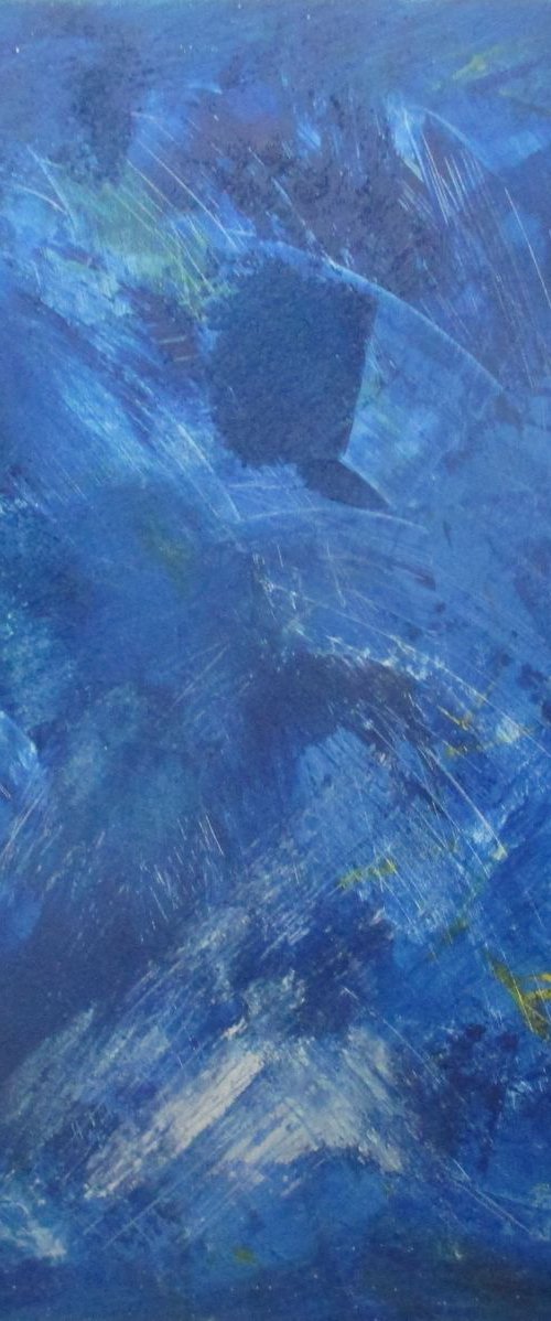 big blue scratches abstract - informel sand painting xl 39x39 inch by Sonja Zeltner-Müller