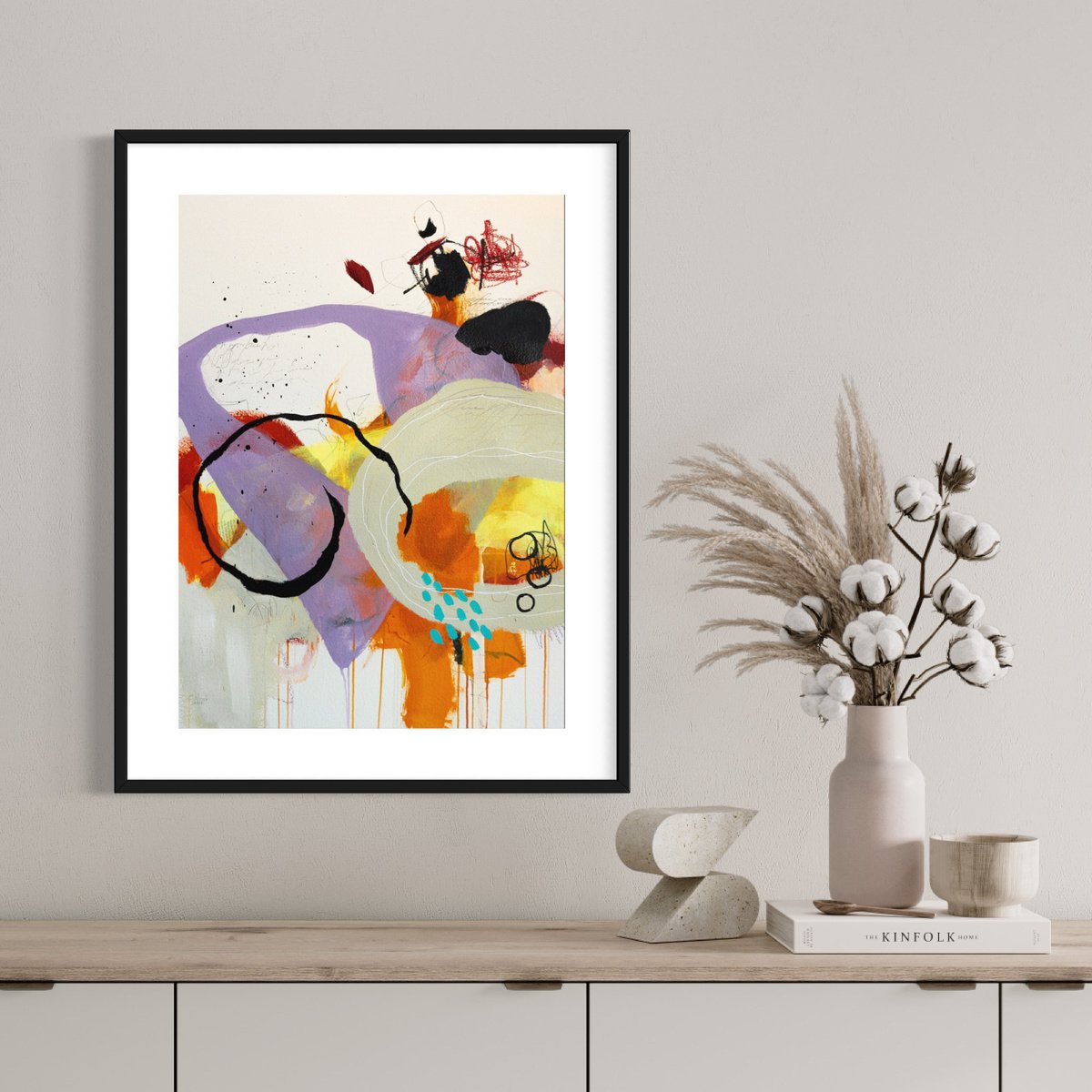 Abstract Painting By Chantal Proulx, 21 X 29, Poivrons Confits, Original Artwork