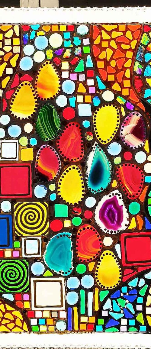 Colorful Dreams - Stained glass window backlight wall sculpture with Precious stones. Decorative colorful mosaic painting, glass art Lamp by BAST