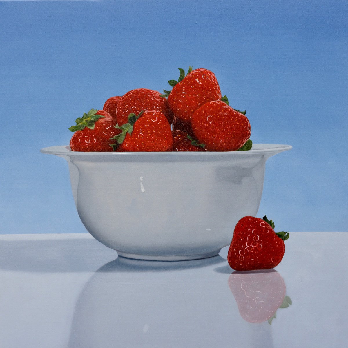 Photorealistic Still Life Oil Painting By Christopher Witchall, 20 X 20, Strawberries, Original Artwork