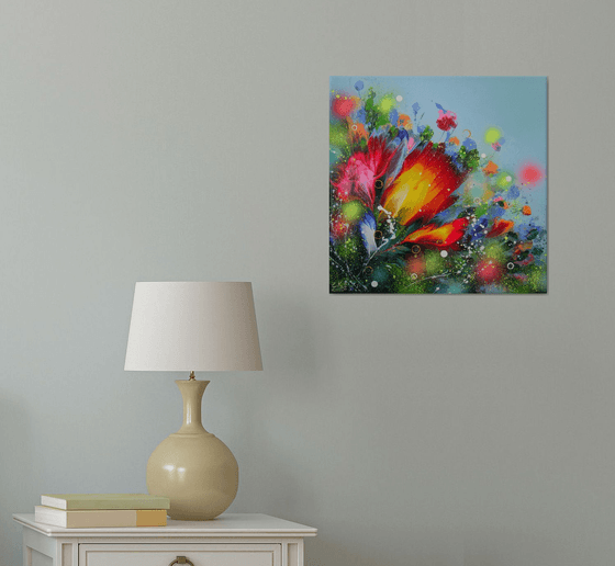 FLOWERS-3 /40 x 40 cm - (16 x 16”) Floral Abstract Painting