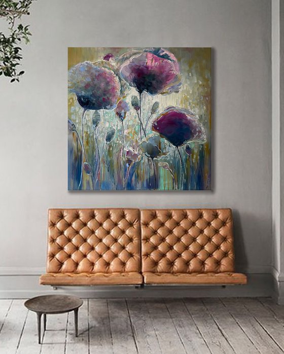 Beautiful poppies. Flowers oil painting