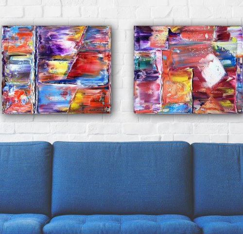 "Getting Our Sh#t Together" - FREE USA SHIPPING + Save As A Series - Original PMS Abstract Diptych Oil Paintings On Canvas - 40" x 16" by Preston M. Smith (PMS)