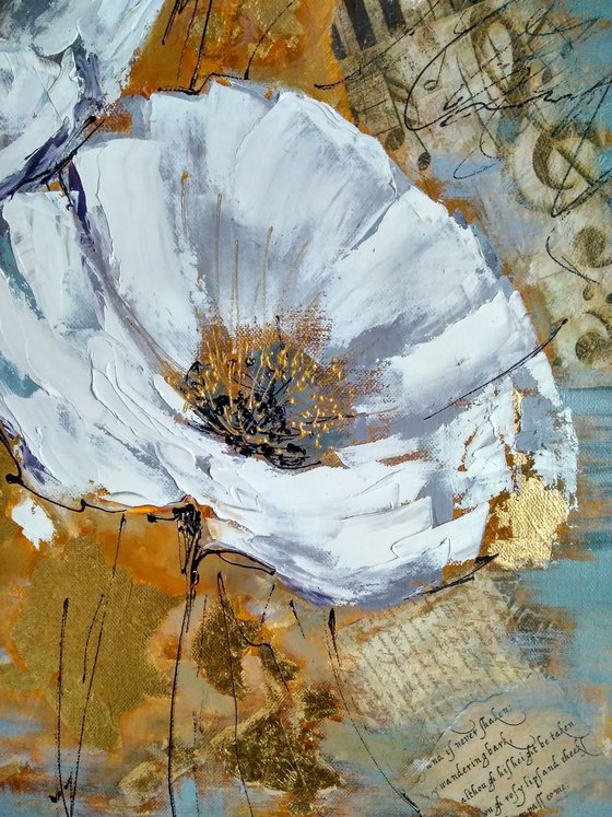 White cosmos, 50x50 cm, ready to hang.