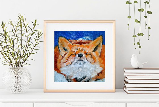 Winter Fox, Fox painting Original Art Animal Wall Art Small Artwork