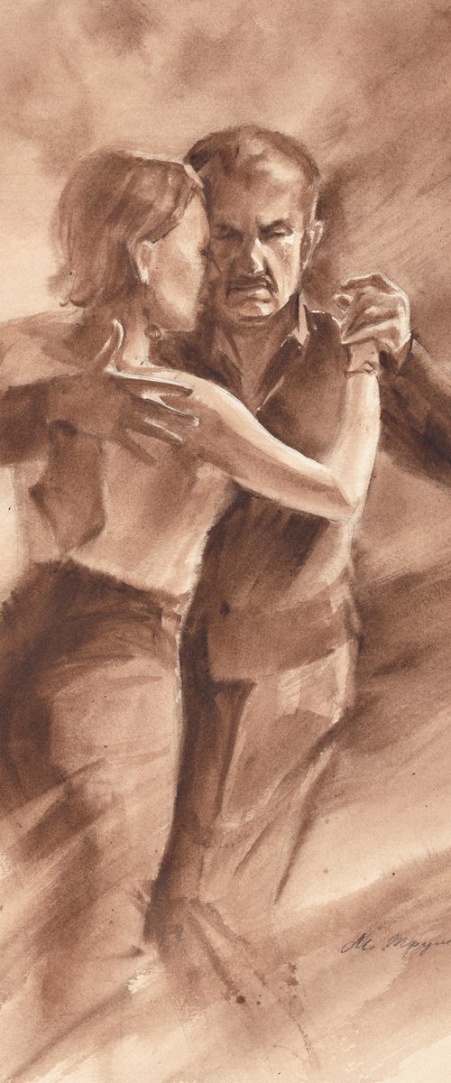 Argentine tango dancer - Dancing Argentine tango / Original Argentine Tango, Dance in Art, Watercolor Painting,  Artwork by Marina Trushnikova Fine Art by Marina Trushnikova