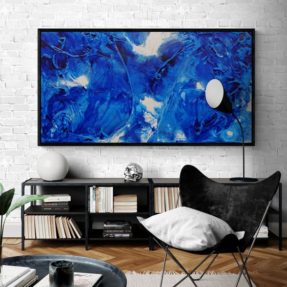 Sapphire Wash 190cm x 100cm Textured Abstract Art