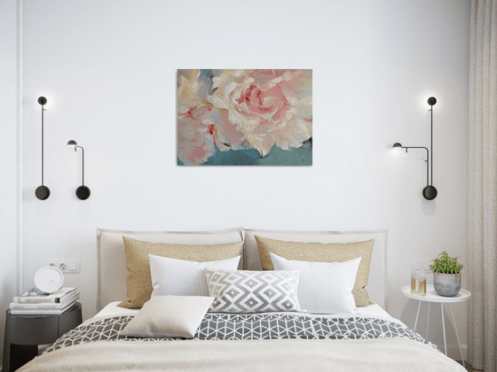 Cream peony original oil painting impasto on canvas