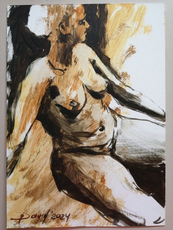 Nude tan women oil on paper