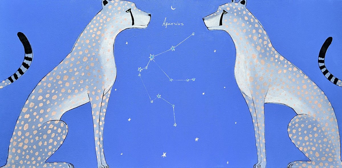 Surrealistic Animal Acrylic Painting By Daria Borisova, 36 X 18, - Aquarius - ?, Original Artwork