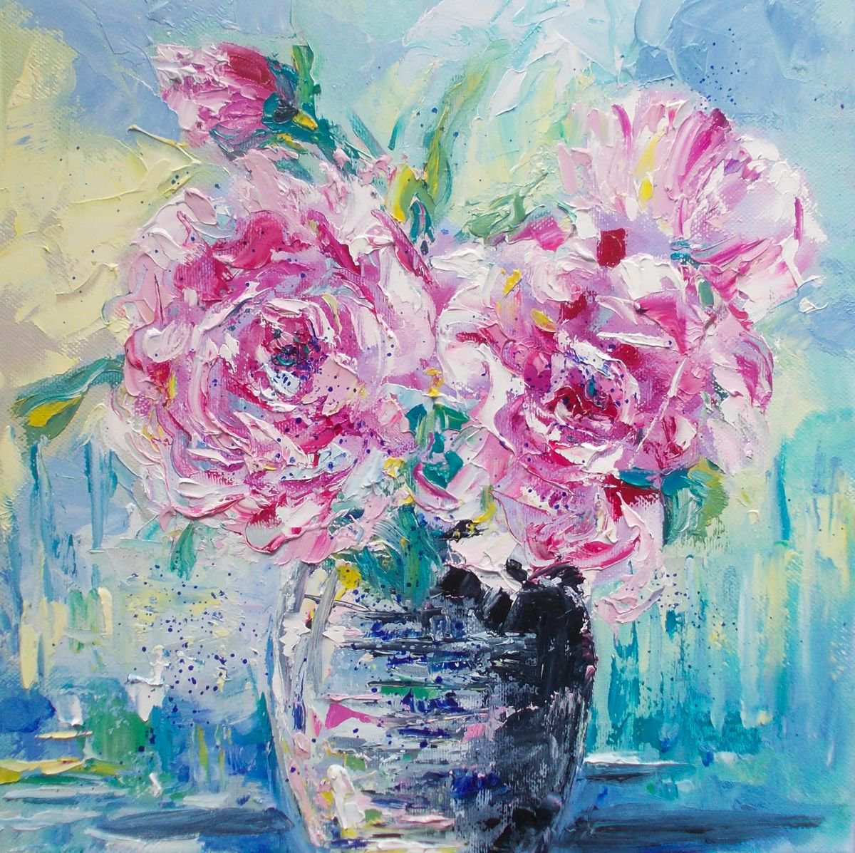 Roses painting on canvas-Small floral painting-Original roses oil painting on canvas by Antigoni Tziora