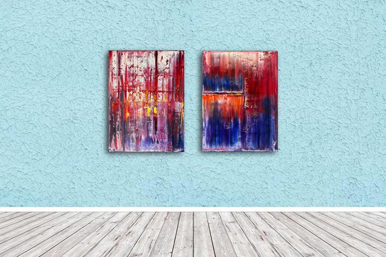 "Two Painters Walk Into A Bar" - FREE USA SHIPPING + Save As A Series - Original Large PMS Abstract Diptych Oil Paintings On Canvas - 36" x 24"