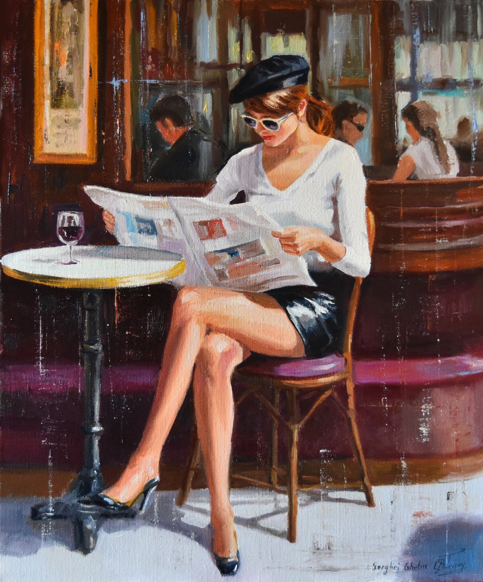 Impressionistic Portrait Oil Painting By Serghei Ghetiu, 20 X 24", The Beauty Of Retro Time Ii, Original Artwork