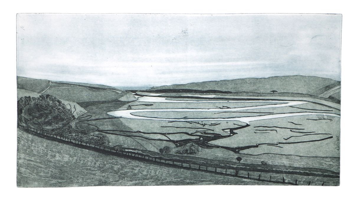 Heike Roesel Cuckmere Valley, fine art etching, edition of 20 in variation by Heike Roesel