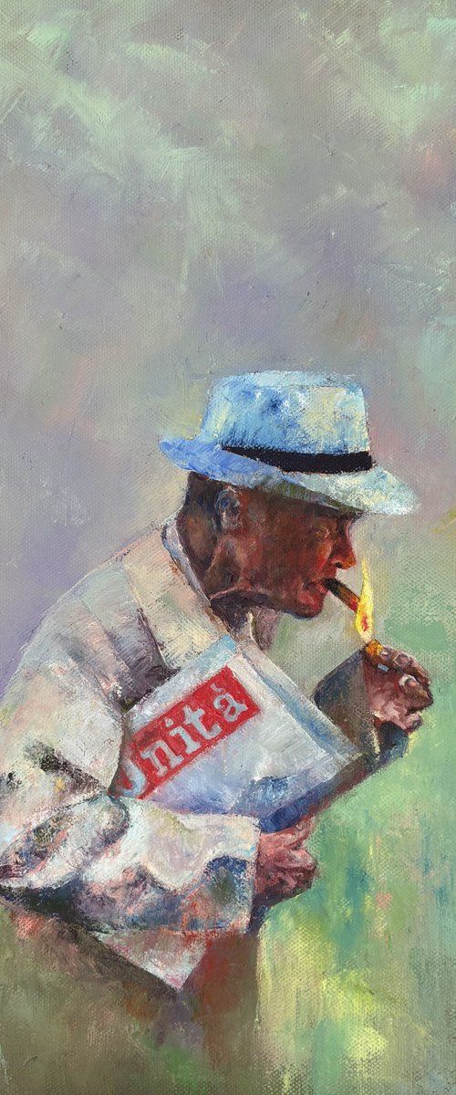 Smoking man with a newspaper by Anastasiya Kostyuk