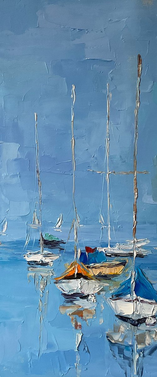 White boats. Calm mood by Mariia Hyhar
