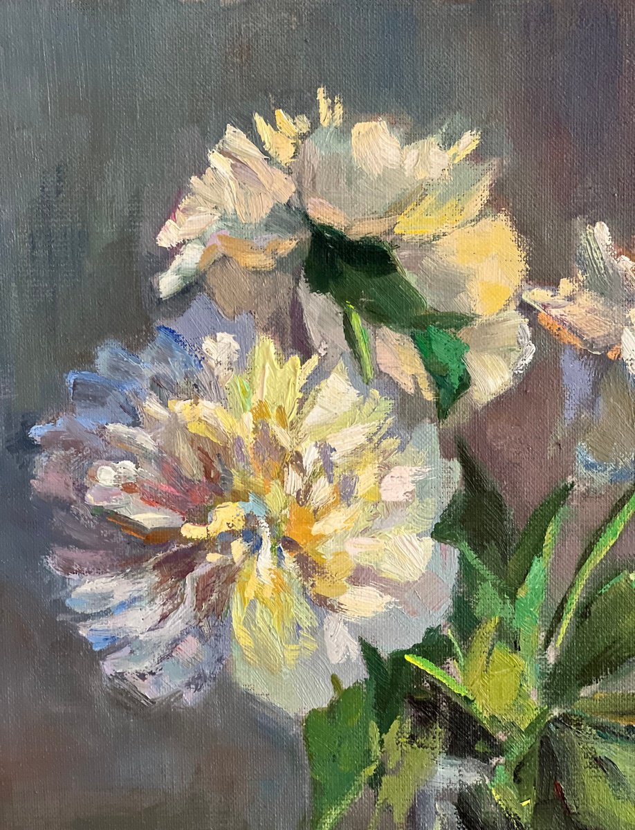 Expressive Botanical Oil Painting By Nithya Swaminathan, 12 X 16", Summer Flowers In My Garden, Original Artwork
