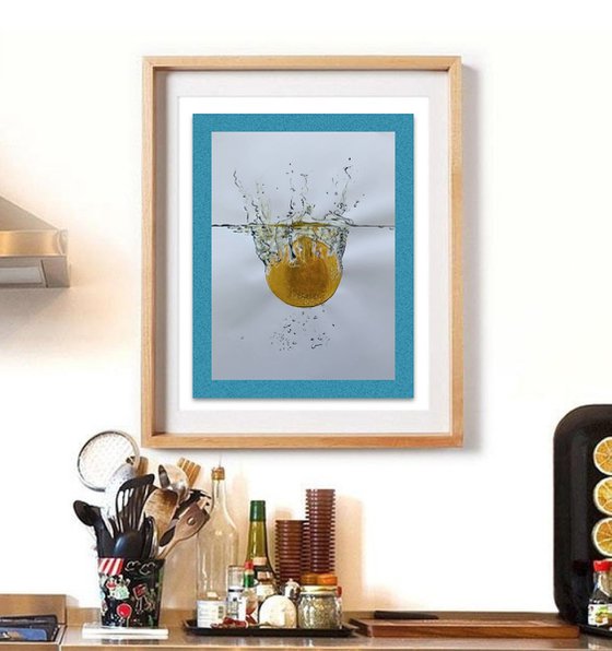Orange Fruit Falling through Water Acrylic Painting Realistic Water Artwork On Paper Home Decor Gift Ideas
