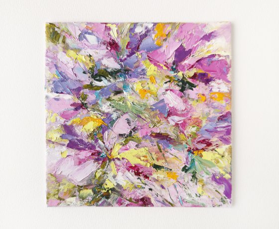 Abstract flowers, small oil painting