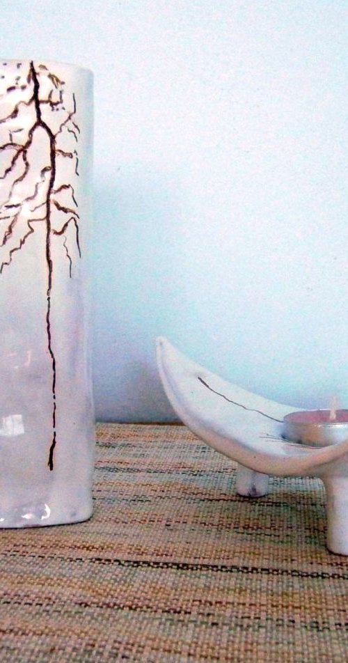 Ceramic vase with a candlestick 1 .. by Emília Urbaníková