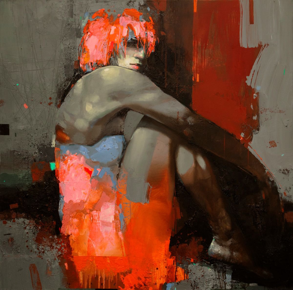 Expressive Oil Painting , Bonfire Nigh By Victor Sheleg, 39 X 39, Artwork For Sale On Artfinder