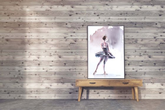 Ballerina's in watercolour "The Black Swan"