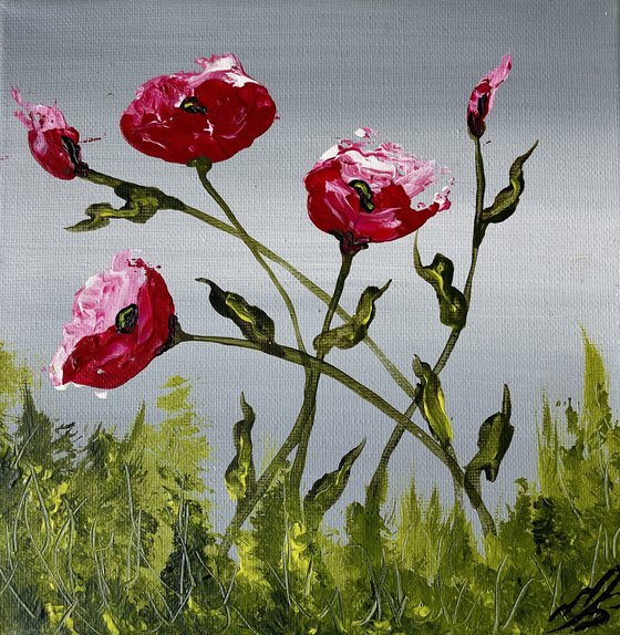 Vibrant Textured Red Poppies