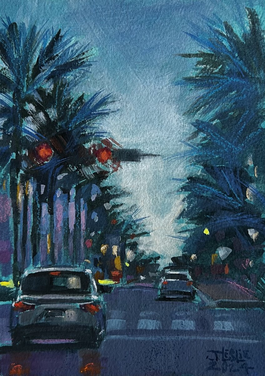 Impressionistic Landscape Painting By Jimmy Leslie, 5 X 7, Evening On Chartres St. Nola, Original Artwork