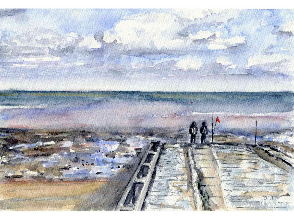 Sea View Watercolour - At the End of the Slipway - Coast Beach Impressionist Original Art by Neil Wrynne