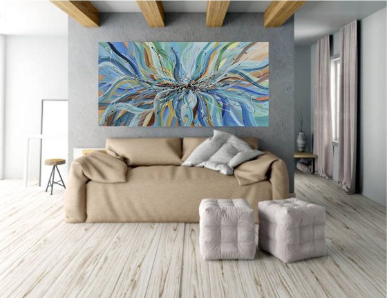 Blue Passion Flower  - Large Abstract Floral Painting