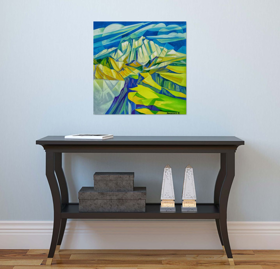 Cubism - Mountains (60x60cm, cubism, oil painting, ready to hang)