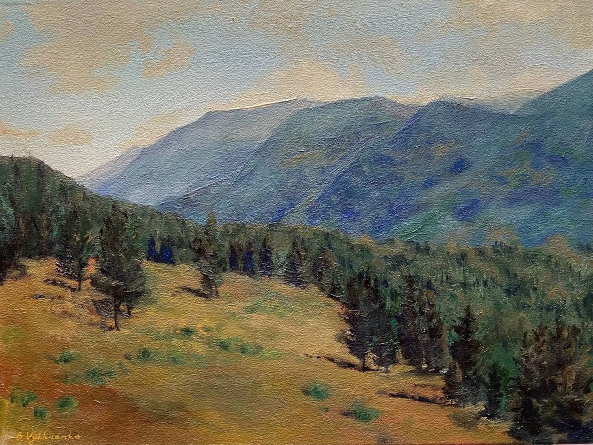 Impressionistic Landscape Oil Painting By Bohdan Vykhrenko, 16 X 12, Blue Mountains, Original Artwork