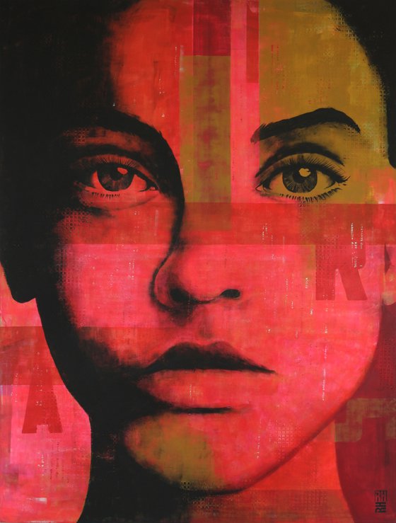 XL Painting - Pop Art Girl - Neon Squares - 150x200cm - Ronald Hunter - 06N