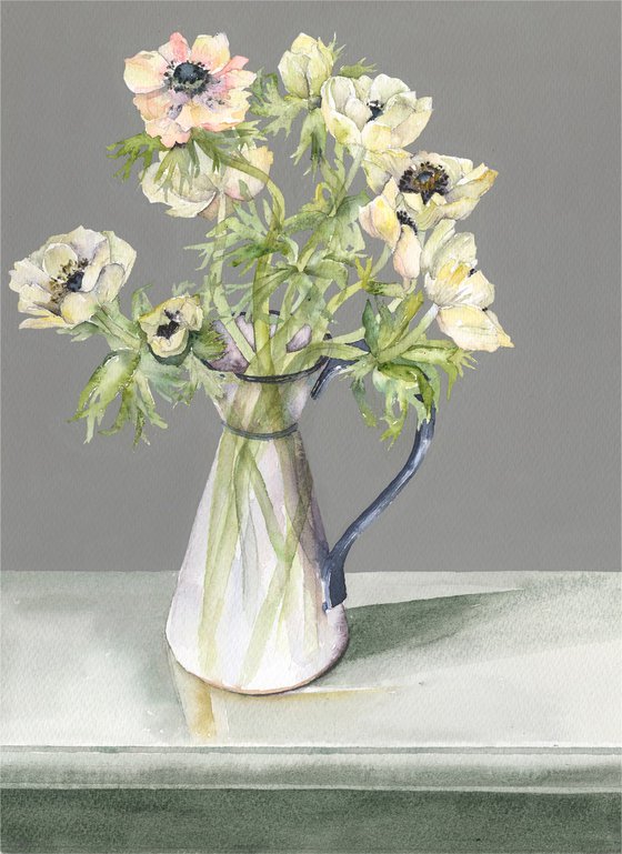 Anemones in Blue and White Jug