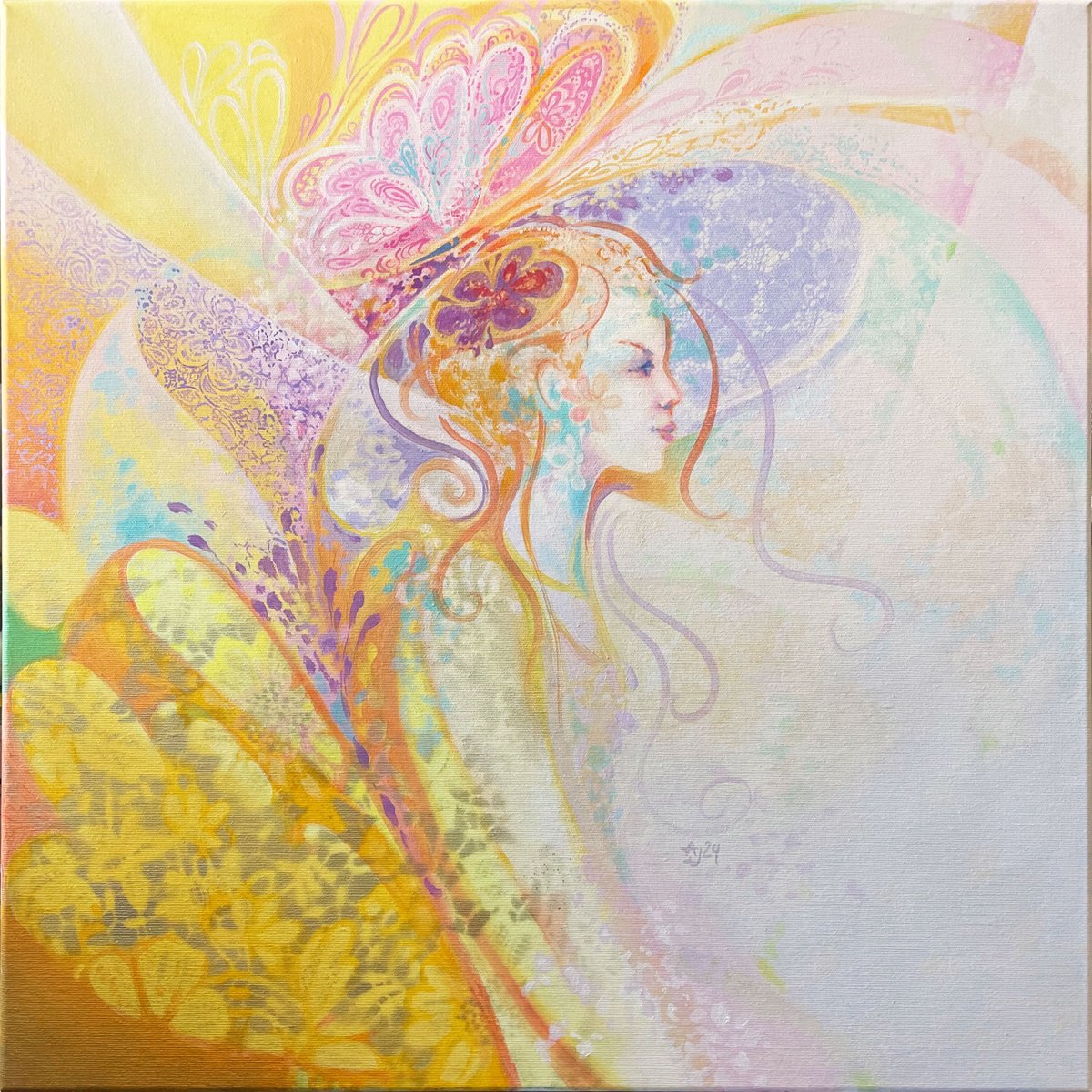 Impressionistic Portrait Oil Painting By Jolanta Czarnecka, 24 X 24, One Day In The Morning, Original Artwork