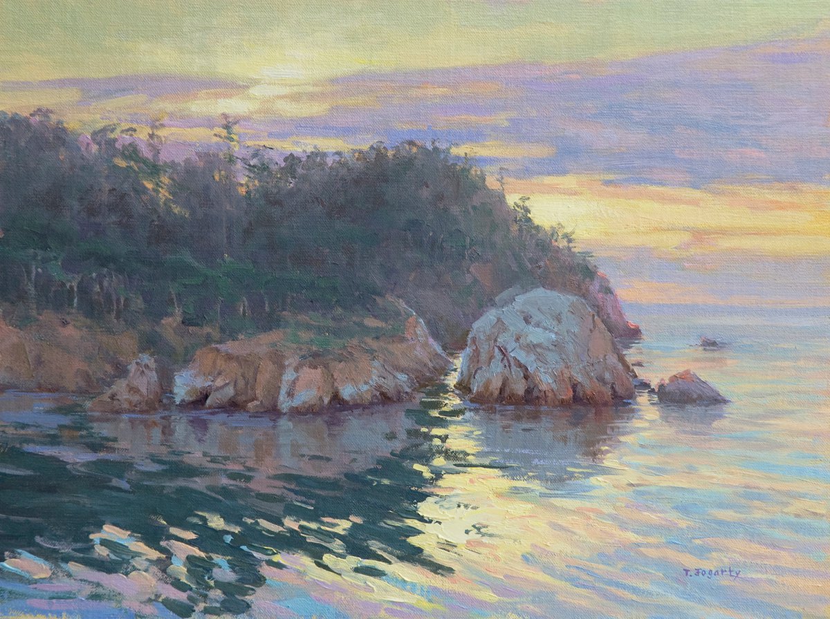 Impressionistic Landscape Oil Painting By Tatyana Fogarty, 16 X 12", Sunset Reflections, Original Artwork