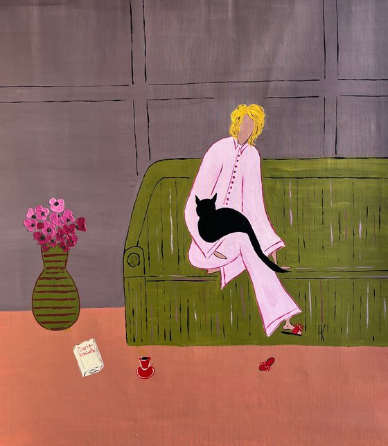 Woman... Cat... Cozy Home...