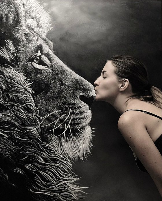 "Lion" , the brave heart  100 X 100 cm