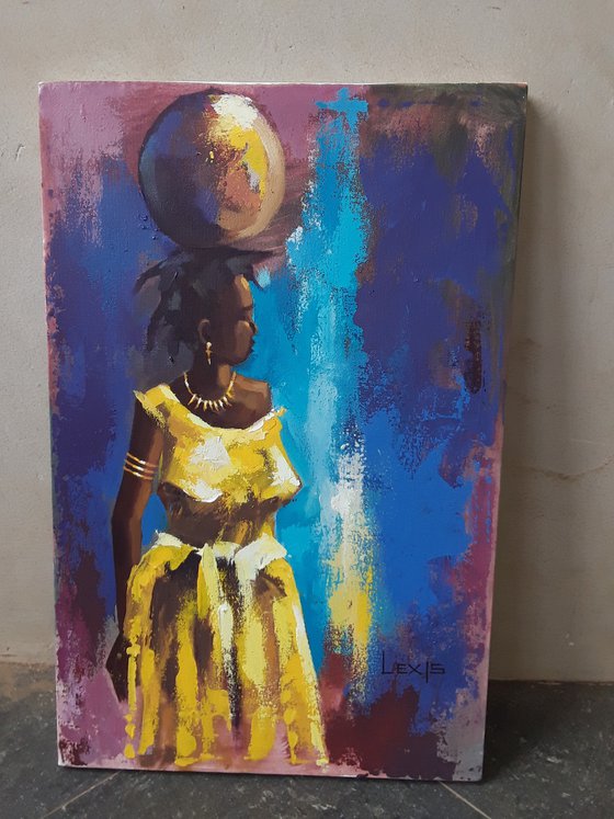 Melanin beauty and her golden dress