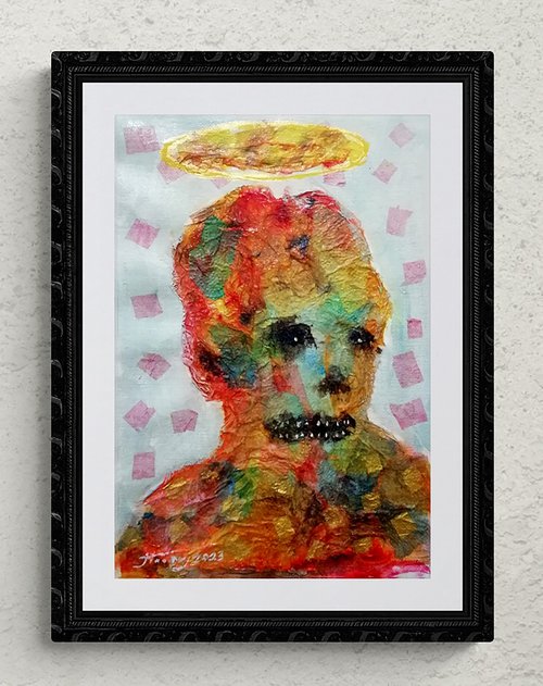 Sweet portraits from hell-2, Mixed media on canvas, 30x45 cm by Jamaleddin Toomajnia