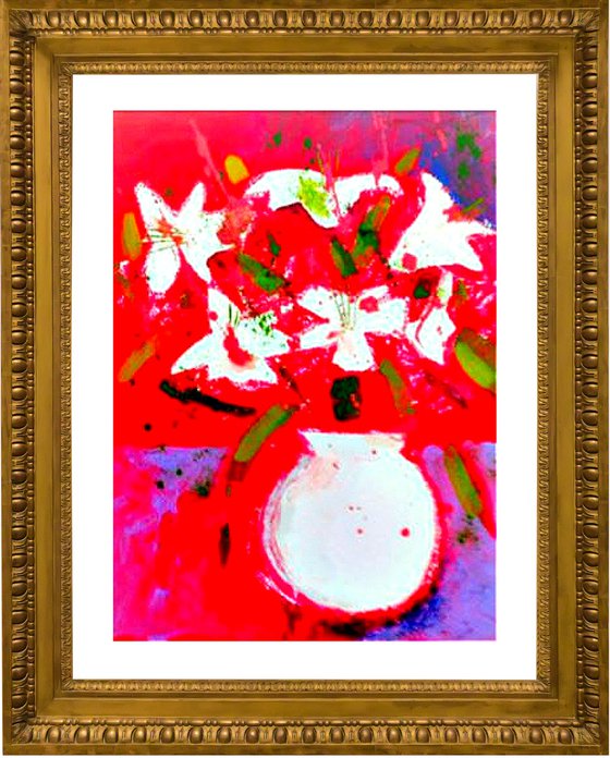 White Lilies on Red