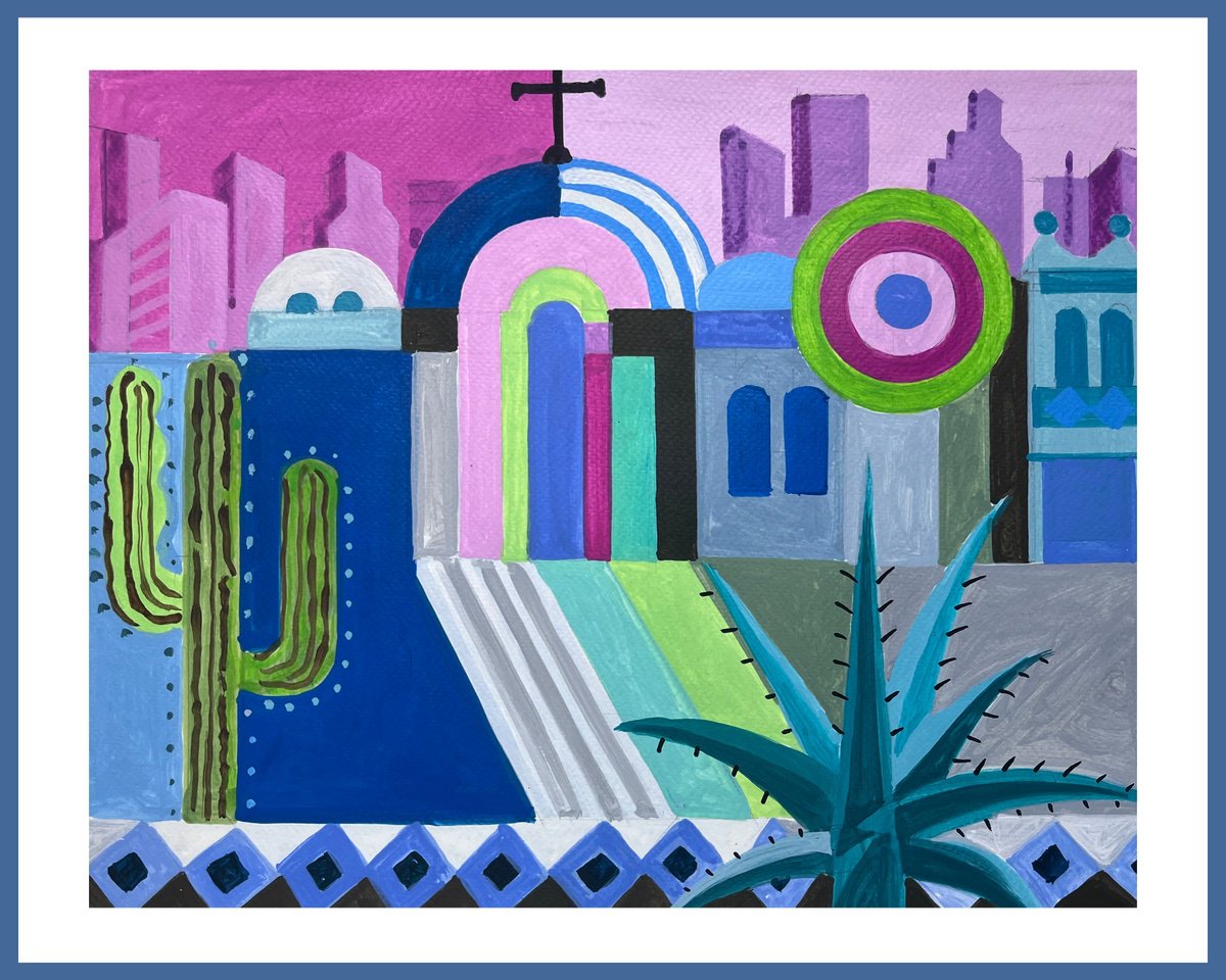 Urban And Pop Cityscapes Acrylic Painting By Andre Baldet, 15 X 13, Mexico_City-01, Original Artwork