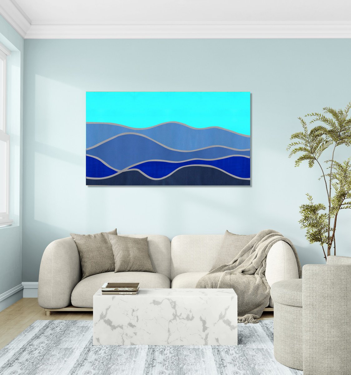 Abstract Landscape Acrylic Painting By Marina Krylova, 55 X 31", Mystic Landscape #19, Original Artwork