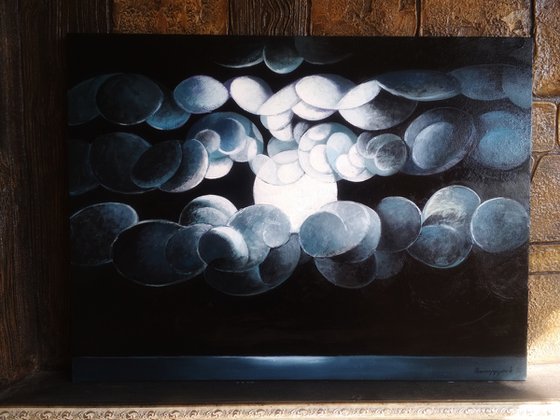Moonlight (60x80cm, cubism, oil painting, ready to hang)