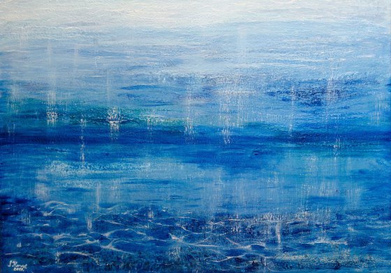 Submerged IV - seascape on stretched cotton canvas, unique frothing technique, ready to hang, 70x50cm