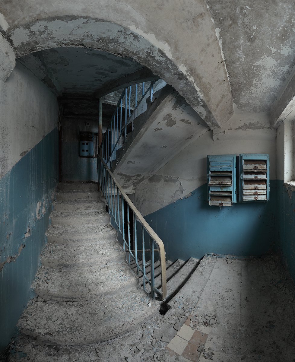 Photorealistic Cityscapes Photograph By Stanislav Vederskyi, 35 X 42", #5. Pripyat Staircase 1, Original Artwork
